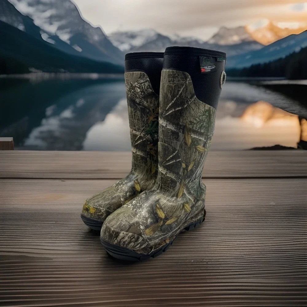 Ducks Unlimited Camo Rubber Hunting Boots Waterproof 1000g 3M Thinsulate Size 7